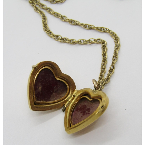 399 - Collection of vintage 9ct jewellery comprising a heart shaped locket necklace and three pairs of ear... 