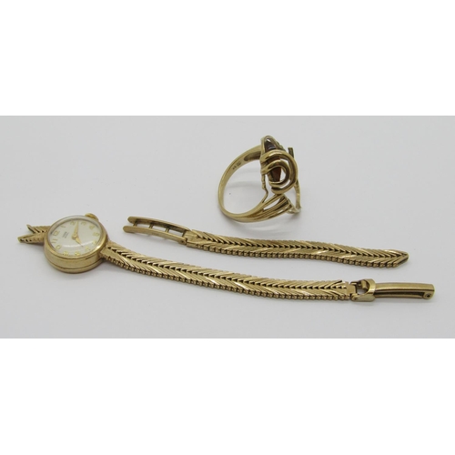 400 - 9ct Tudor Royal ladies' watch, 16.6g gross and a 9ct dress ring mount, 3.6g (both af) (2)