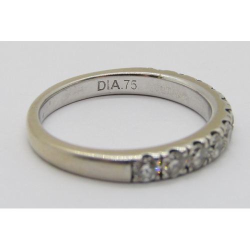 403 - 18ct white gold diamond half eternity ring, set with eleven stones totalling 0.75ct approx, size M, ... 