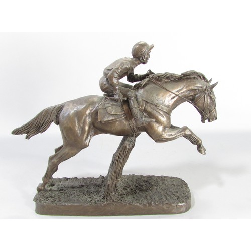 612 - “ Still in the race” a group of three bronze resin race horse and jockey studies, 21cm high approxim... 