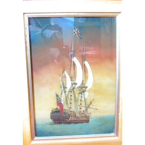 616 - A reverse glass painting of a 19th century Royal Navy battle ship, 40cm x 27cm.