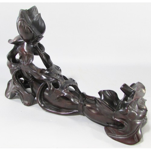 626 - A Chinese, naturalistic carved, hardwood display stand 24cm wide.