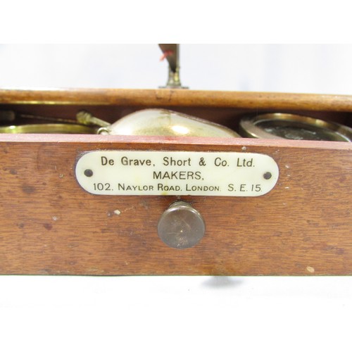 623 - A 19th century set of brass scales on a mahogany stand with a single drawer, made by Ge Grave, Short... 