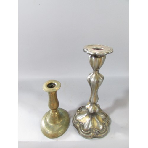 644 - A Pair of silver on copper candlesticks and two others.