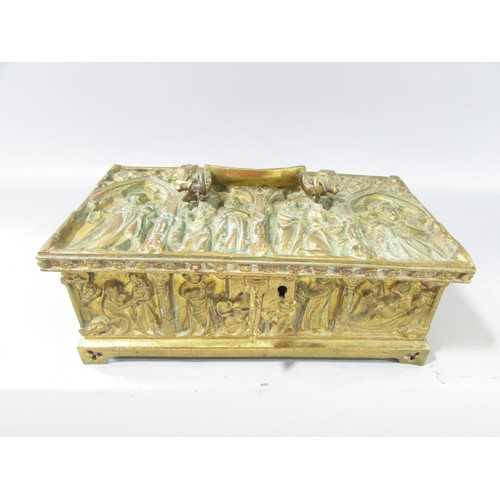 648 - A 19th century rectangular brass casket after Adolph Frankan and Co, cast in the historicist style a... 