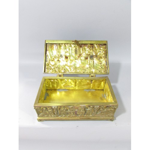 648 - A 19th century rectangular brass casket after Adolph Frankan and Co, cast in the historicist style a... 