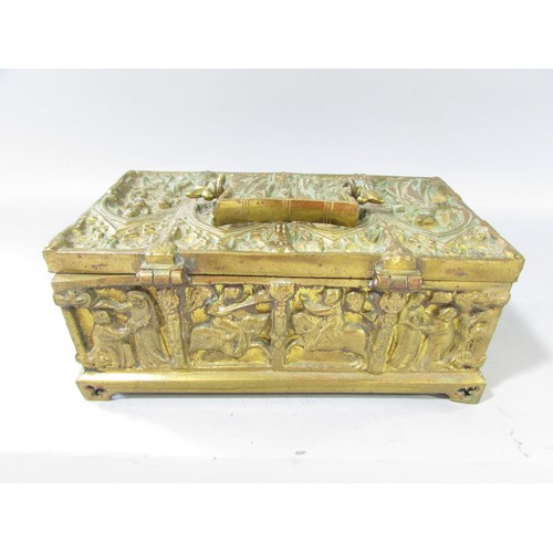 648 - A 19th century rectangular brass casket after Adolph Frankan and Co, cast in the historicist style a... 