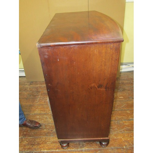 1624 - An early Victorian mahogany bow fronted chest of three long and two short drawers with well matched ... 