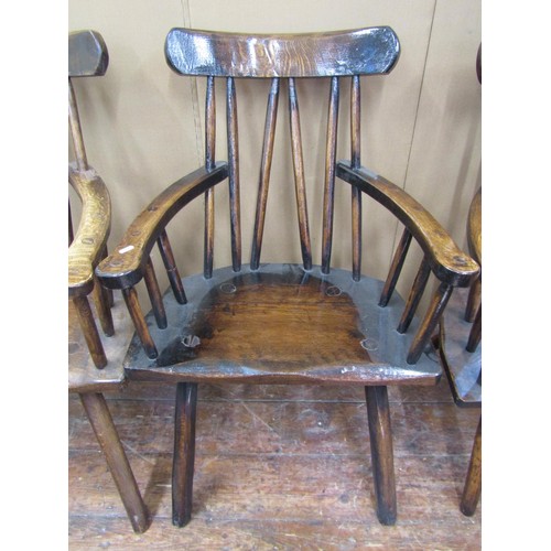 1629 - A set of four Irish Gibson chairs in oak, in a rustic style, 63cm wide (seat) 112cm high x 38cm deep... 