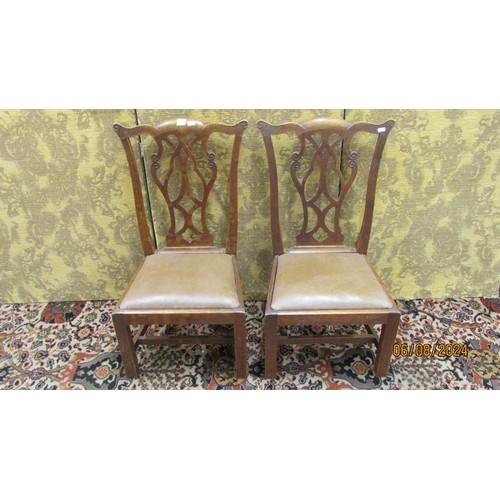 1632 - A pair of Georgian oak children's chairs with carved and pierced Gothic tracery splats, hide upholst... 