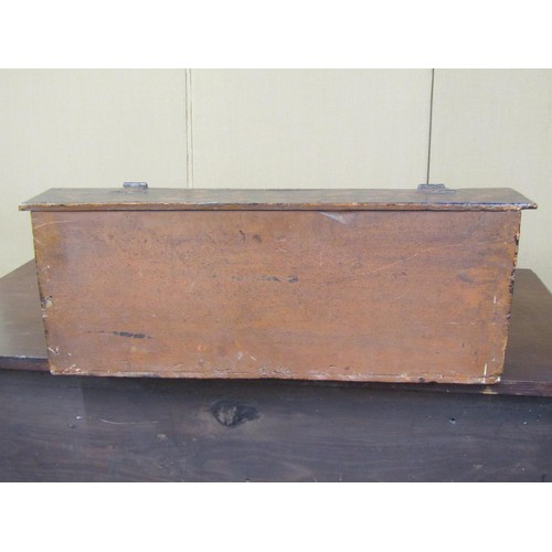 1636 - An 18th century oak writing slope with painted detail, the rising lid revealing a fitted interior, t... 