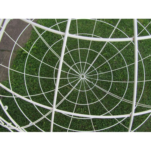 1072 - A large hanging white coated wire work hanging garden sphere, 100cm diameter