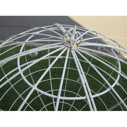 1072 - A large hanging white coated wire work hanging garden sphere, 100cm diameter