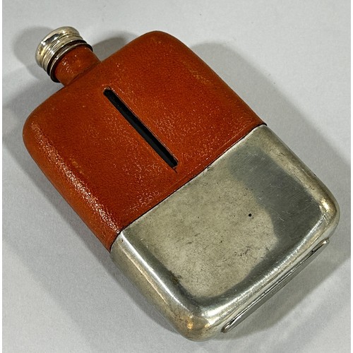 663 - Four various hip flasks in varying shapes and sizes.