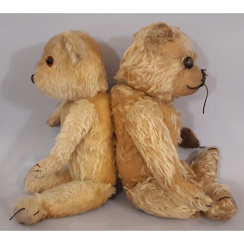 894 - Two vintage teddy bears in golden plush with stitched mouth, nose and claws, heights 42 and 40cm, to... 