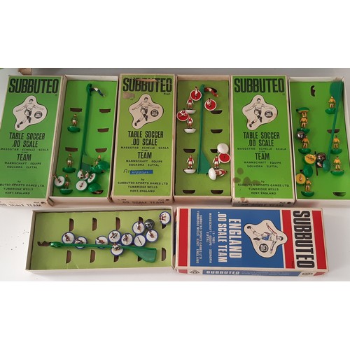 902 - Subbuteo games comprising Table Cricket Set , 10 boxed Table Soccer teams, mats, nets etc, boxed and... 