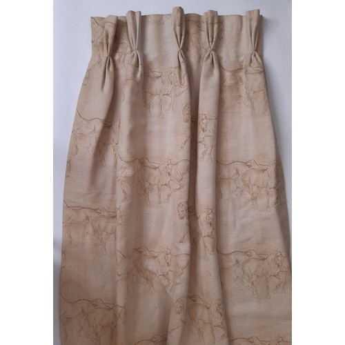 911 - One pair of curtains  in Equus fabric by Lewis & Wood, lined and thermal lined with triple pleat hea... 