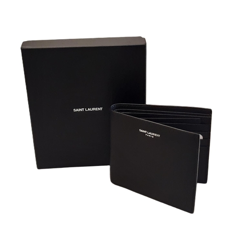 8 - Single compartment wallet by Saint Laurent in black 'Grain de Poudre' matt leather 11x9.5cm, unused ... 