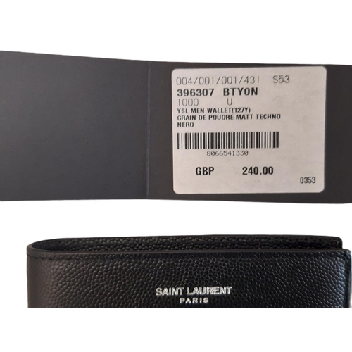 8 - Single compartment wallet by Saint Laurent in black 'Grain de Poudre' matt leather 11x9.5cm, unused ... 