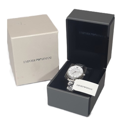 10 - Emporio Armani 32mm ladies watch with a white and pavé dial, two-hand quartz movement and a polished... 