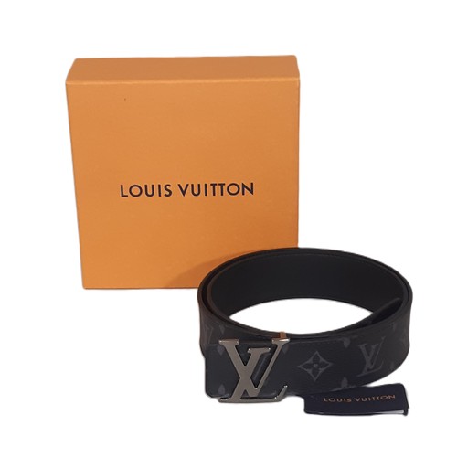 12 - Louis Vuitton men's belt 2021 in Monogram canvas and black leather with LV initialled buckle with ru... 