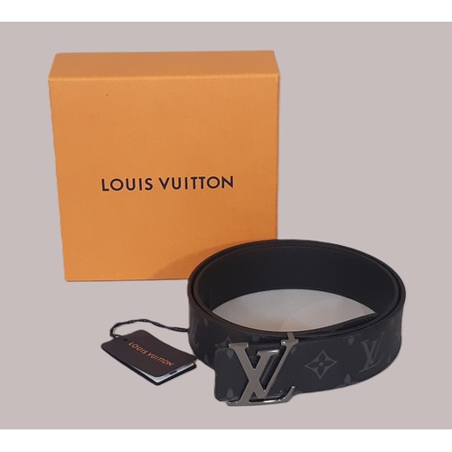 12 - Louis Vuitton men's belt 2021 in Monogram canvas and black leather with LV initialled buckle with ru... 