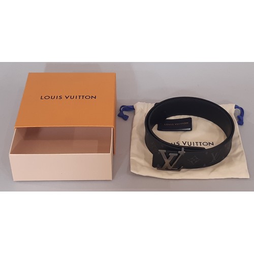 12 - Louis Vuitton men's belt 2021 in Monogram canvas and black leather with LV initialled buckle with ru... 