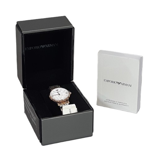 21 - Emporio Armani 32mm ladies watch with a white and pavé dial, two-hand quartz movement and a two tone... 