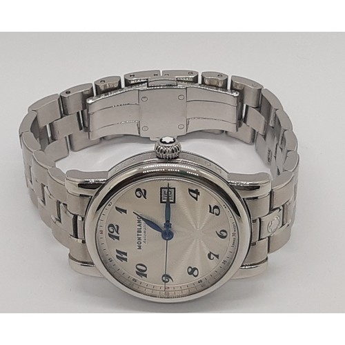 23 - Mont Blanc: A gentleman’s Meisterstuck Automatic wristwatch, with machined silvered dial, date apert... 