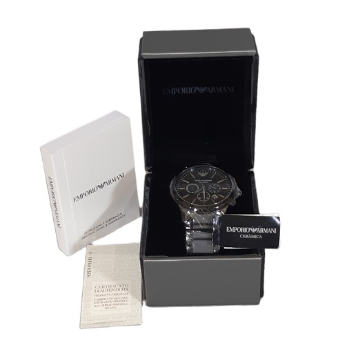 27 - An Emporio Armani black ceramic men's watch with chronograph/ quartz movement, 43mm black dial and c... 