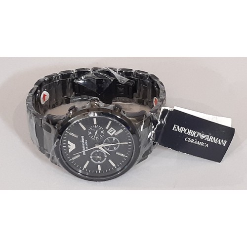 27 - An Emporio Armani black ceramic men's watch with chronograph/ quartz movement, 43mm black dial and c... 