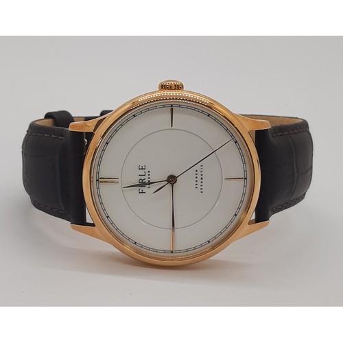 28 - Sennen Automatic Watch by Firle in white and gold with  a two-tiered enamel dial and brown faux croc... 