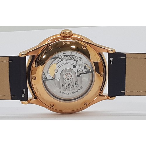 28 - Sennen Automatic Watch by Firle in white and gold with  a two-tiered enamel dial and brown faux croc... 