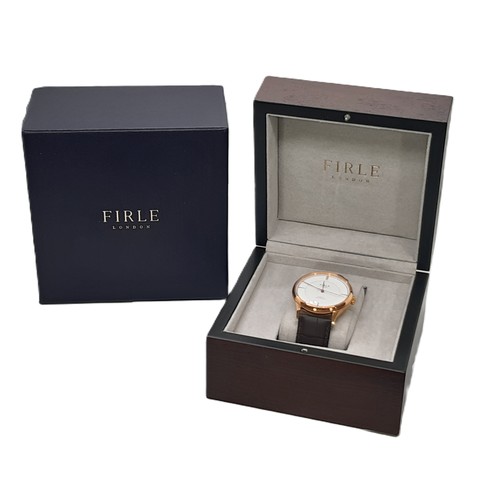 28 - Sennen Automatic Watch by Firle in white and gold with  a two-tiered enamel dial and brown faux croc... 