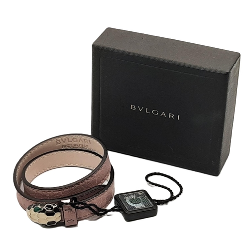 33 - Bulgari Serpenti bracelet in pink leather with snake head motif, unused with tag and box