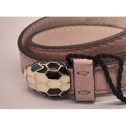 33 - Bulgari Serpenti bracelet in pink leather with snake head motif, unused with tag and box