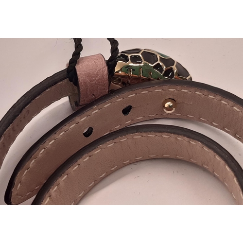 33 - Bulgari Serpenti bracelet in pink leather with snake head motif, unused with tag and box