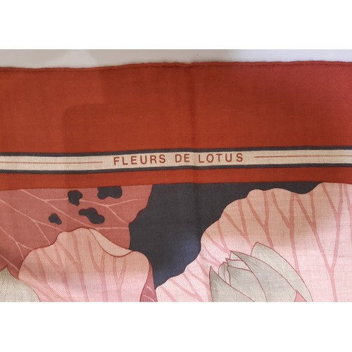 40 - A Hermes silk/cashmere scarf in 'Fleurs de Lotus' design 136x136cm