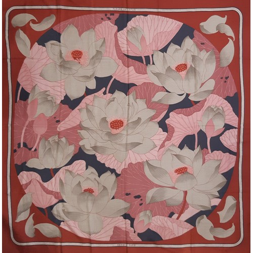 40 - A Hermes silk/cashmere scarf in 'Fleurs de Lotus' design 136x136cm