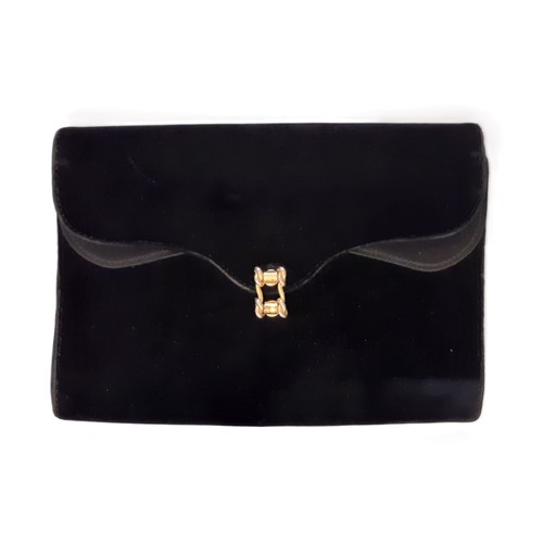 41 - Two vintage designer black evening bags, one in velvet by Gucci  with hinged fastener 21x15cm and on... 