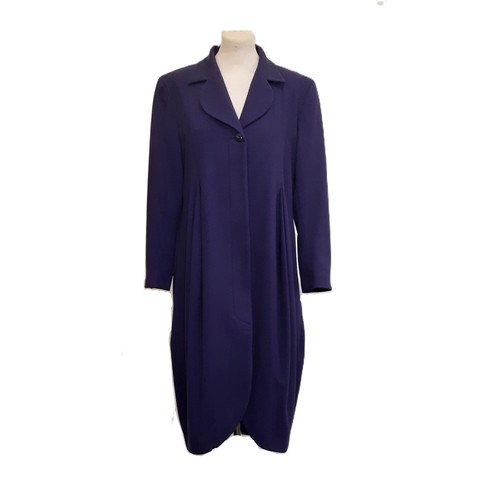 48 - Women's coat by John Galliano in indigo blue wool/cashmere, with pleated detailing giving soft drape... 