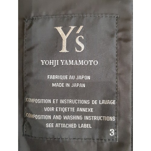 49 - Black ladies' jacket by Yohj Yamamoto, double breasted in wool/ cotton mix with red velvet contrast ... 