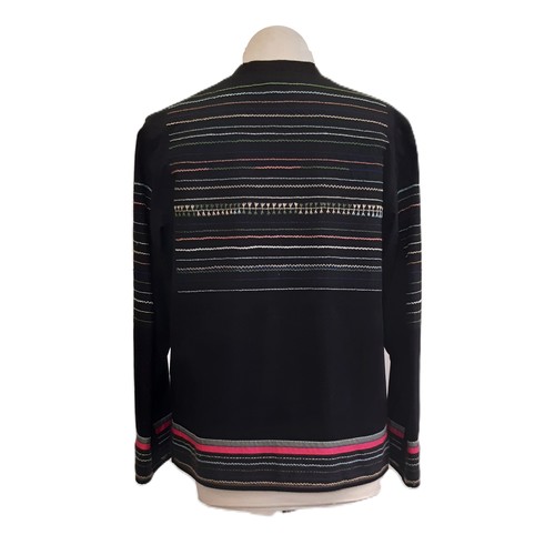 50 - Ladies' jacket by Haat in black hemp/ cotton mix with textured embroidered bands at collar, front ed... 