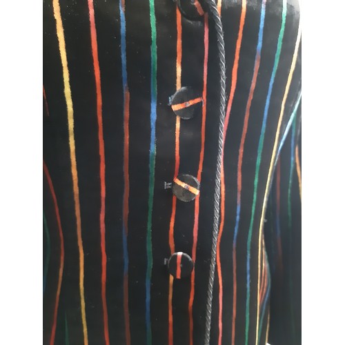 52 - Velvet jacket by Caroline Charles in colourful stripe design with black cord edging detail at collar... 