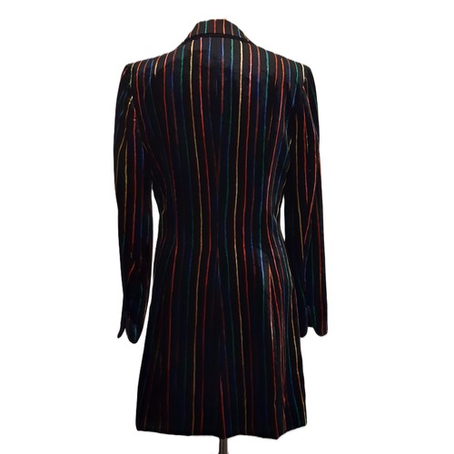 52 - Velvet jacket by Caroline Charles in colourful stripe design with black cord edging detail at collar... 