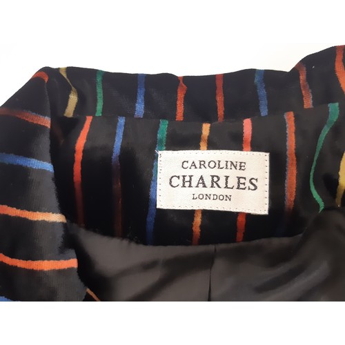 52 - Velvet jacket by Caroline Charles in colourful stripe design with black cord edging detail at collar... 