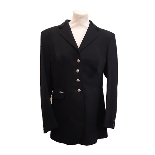 46 - Black ladies riding/ dressage jacket 'Diana' by Pikeur in wool with red lining.