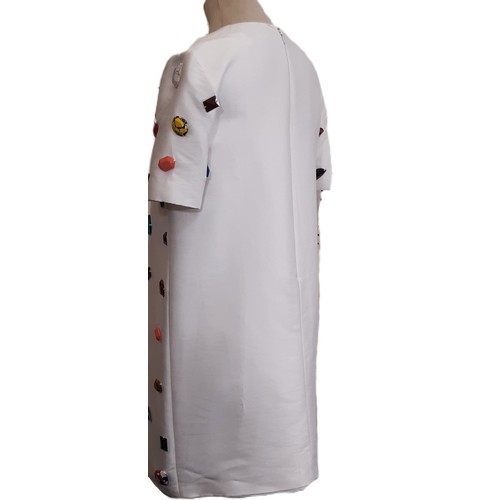 58 - Short sleeved shift dress by Stella McCartney in white with coloured stone embellishments. No size l... 