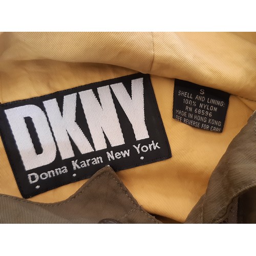 59 - Classic Parka style DKNY jacket in olive green with yellow lining contrast, size S