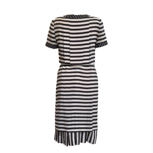 63 - Chanel Boutique dress 1992 in black and white striped silk, with concealed front button fastening, 4... 